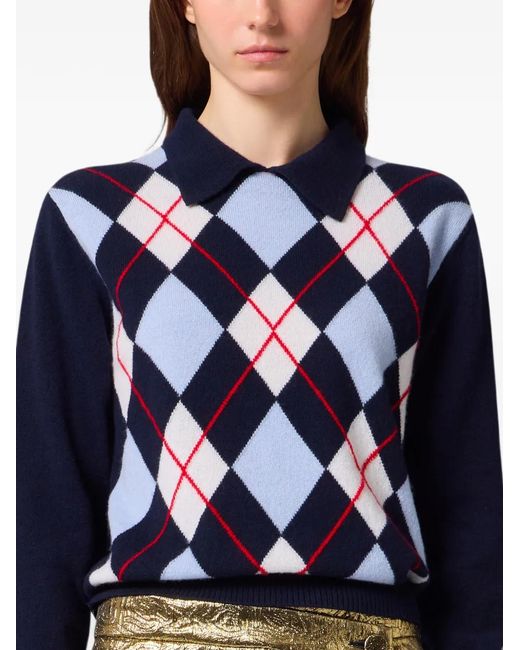 MSGM Blue Pullover Mit Argyle-Muster