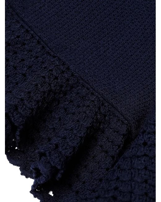Self-Portrait Blue Crochet Ruffled Shorts