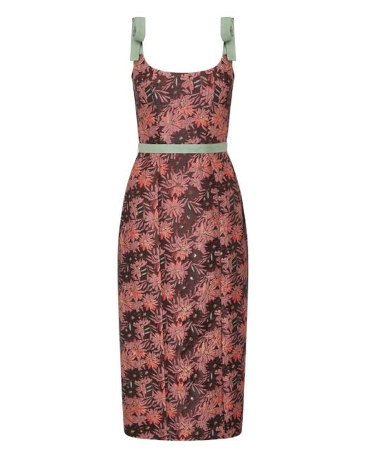 Markarian Red Acacia Floral Brocade Corset Dress
