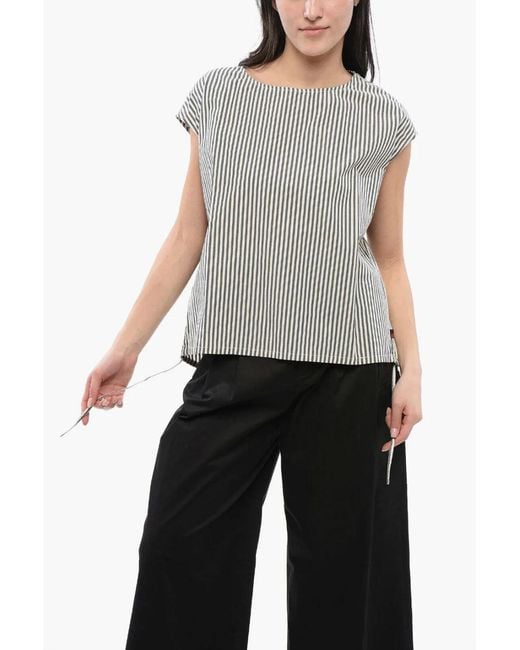 Woolrich Black Striped Drawstring-Hem Cotton Blouse