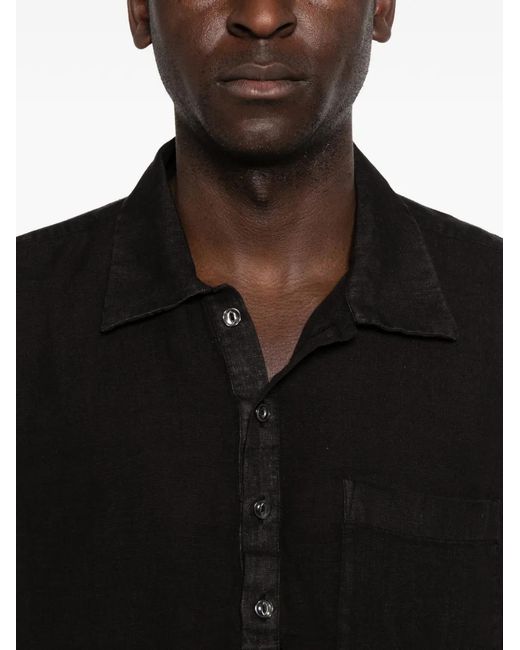 120% Lino Black Short-Sleeve Chest-Pocket Shirt for men
