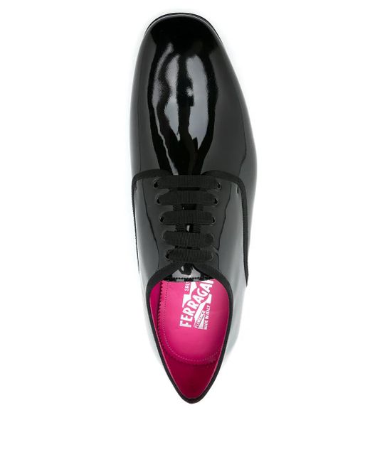Ferragamo Black Magic Patent Leather Derby Shoes for men