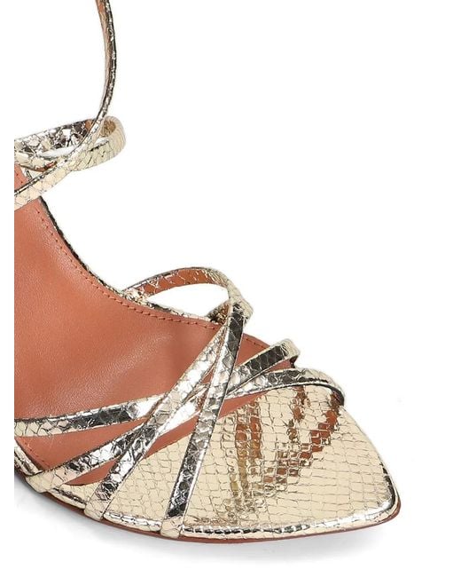 Lola Cruz Metallic Raquelle Snakeskin-Effect Strappy Sandals