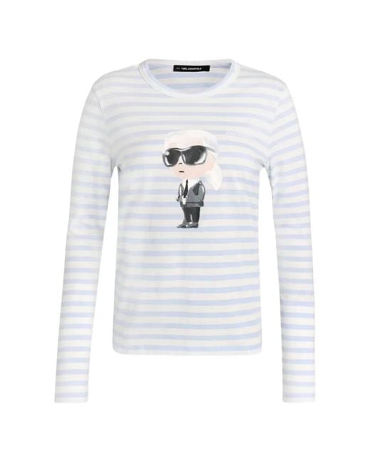 Karl Lagerfeld White T-Shirt Ikon Aquarelle À Manches Longues
