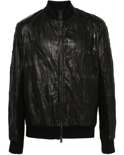 Transit Black Crinkled-effect Panelled Leather Jacket for men