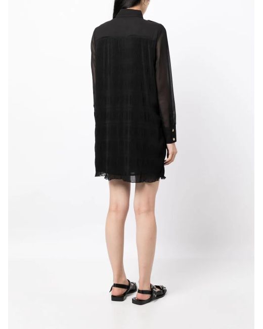 Ganni Black Georgette Straight-Point Collar Dress