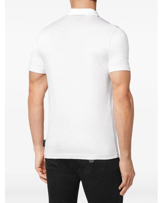 Philipp Plein White Monogram-Tape Logo-Badge Polo Shirt for men