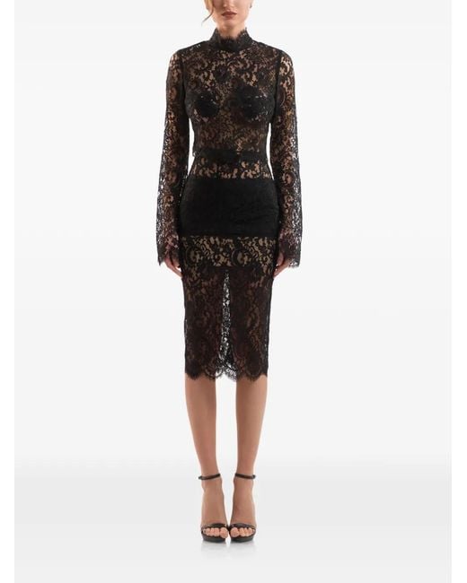 IMROSKA Black Lace-Up Floral-Lace Blouse