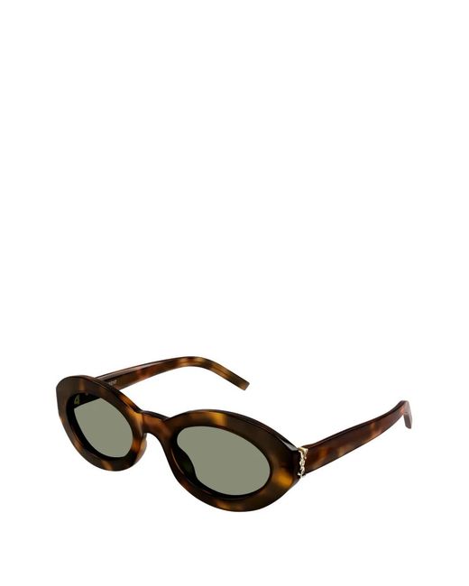 Saint Laurent Brown Oval-Frame Patterned Sunglasses