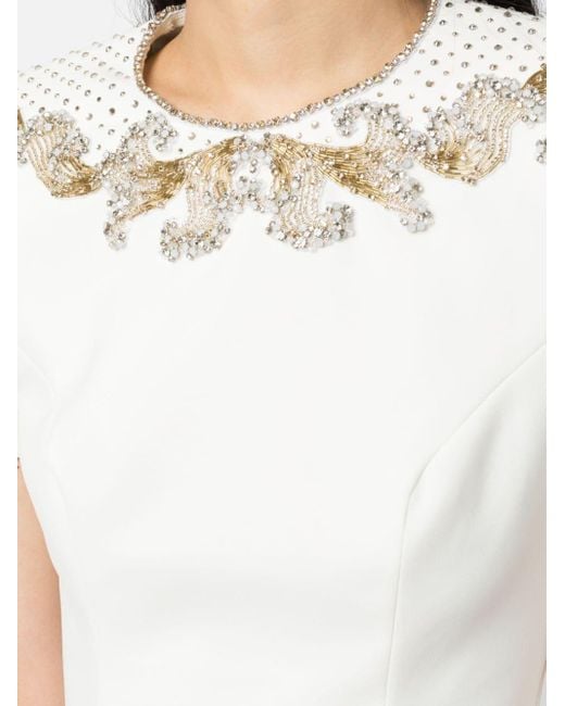 Jenny Packham White Lana Rhinestone-embellished Midi Dress