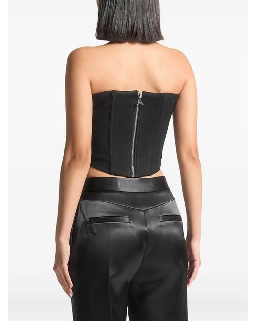 Manière De Voir Black Cora Satin Pintuck Bandeau Corset Top