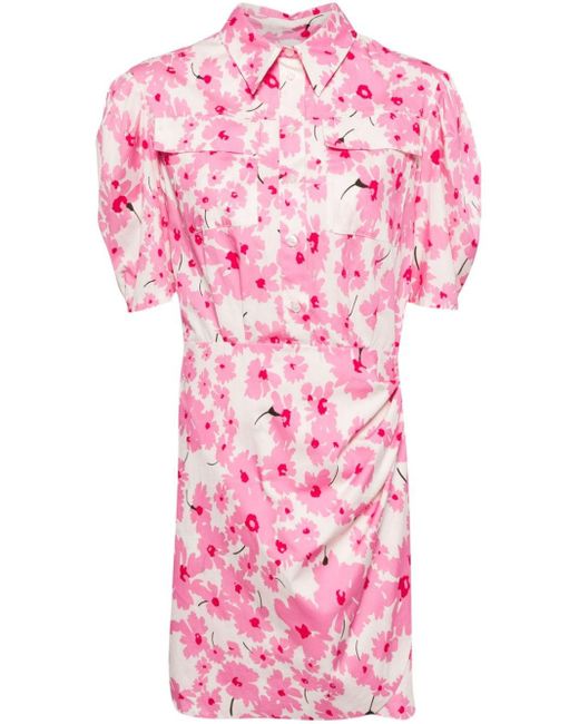 MSGM Pink Floral-print Cotton Shirtdress