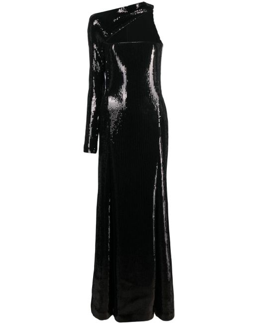 David Koma Black Asymmetric One-shoulder Sequin Gown