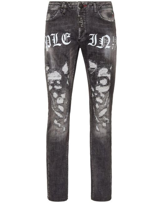 Philipp Plein Jeans Met Logoprint in het Gray voor heren