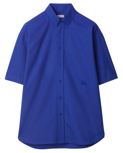 Burberry Katoenen Overhemd Met Geborduurd Logo in het Blue voor heren