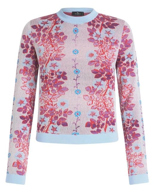 Etro Pink Rundhals-Bluse Aus Blumenjacquard
