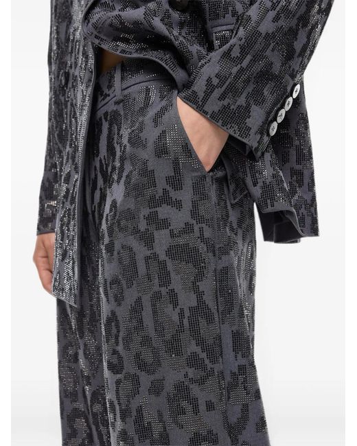 Pinko Gray Wide-Leg Trousers With Animal-Print And Micro-Strass