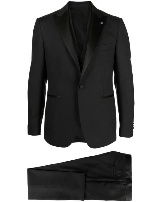 Tagliatore Black Slim-Cut Three-Piece Dinner Suit for men