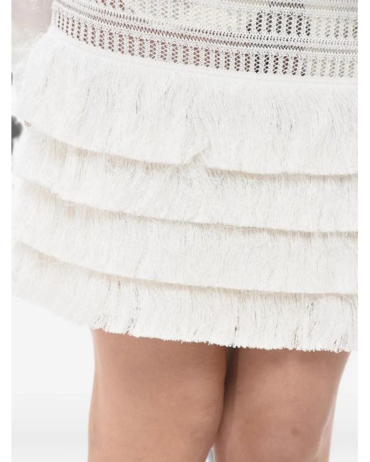 Givenchy White Crochet-Knit Fringe-Detail Mini Skirt