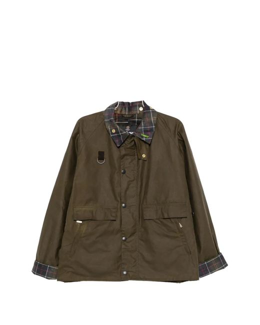 Barbour Green Tartan-Collar Waxed Jacket for men