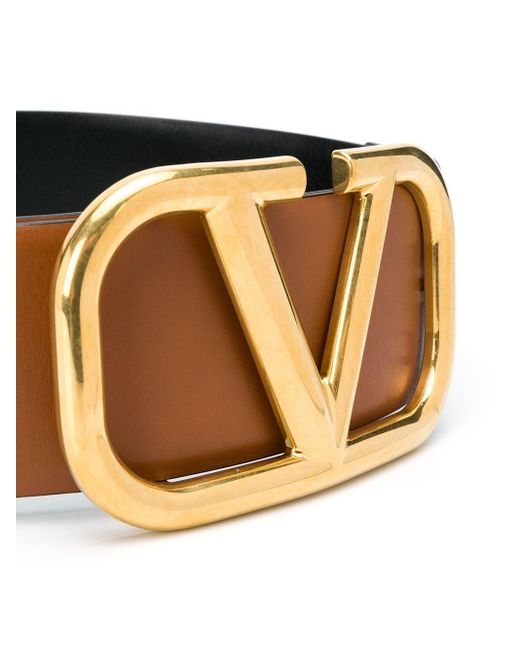 Valentino Garavani Leather Vlogo Buckle Belt in Brown - Lyst