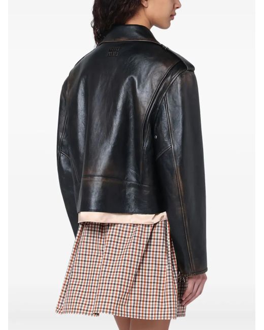 Miu Miu Black Bikerjacke Aus Leder