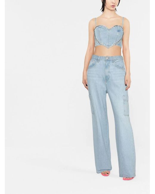 Area Blue Crystal-Embellished Crop Top