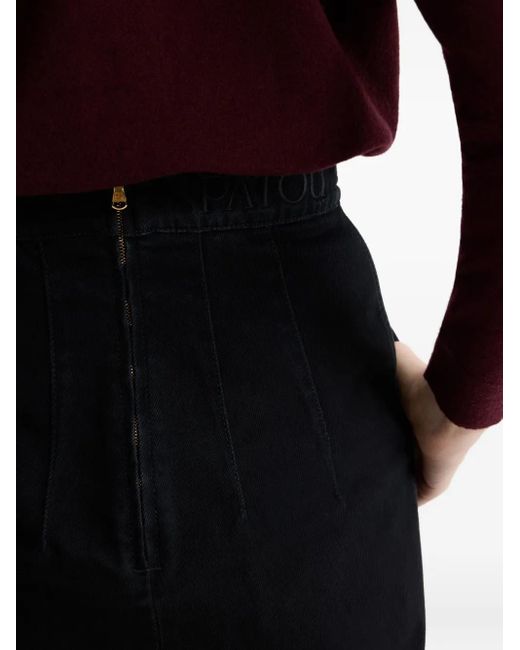 Patou Black Front-Slit Jewel-Waist Midi Skirt