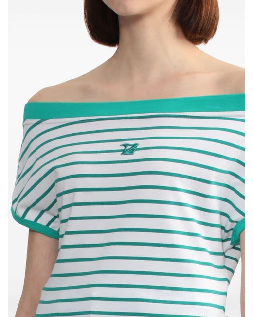Izzue Blue Striped Off-shoulder T-shirt