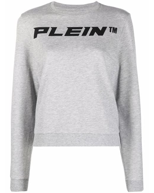 Philipp Plein Gray Logo-Print Mélange-Effect Sweatshirt