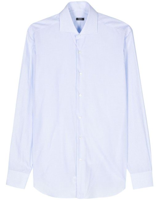 Barba Napoli White Check-pattern Poplin Shirt for men