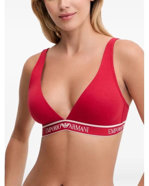 Emporio Armani Red Logo-Tape Triangle Bra