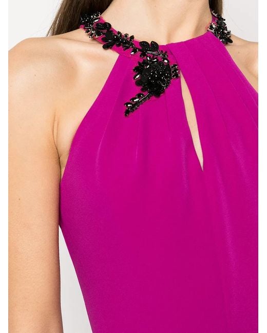 Marchesa Purple Keyhole Neck Halter Gown