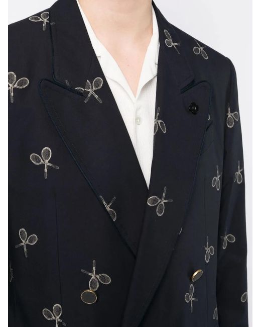 Lardini Blue Racket-Print Double-Breasted Blazer for men
