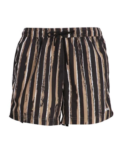 Boss Black Striped Drawstring Shorts for men