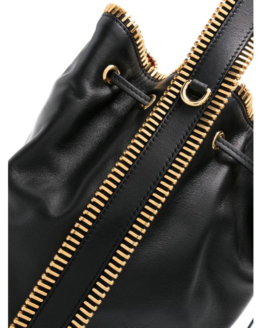Moschino Black Zip-trim Leather Bucket Bag