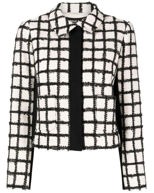 Paule Ka Black Grid-pattern Single-breasted Blazer