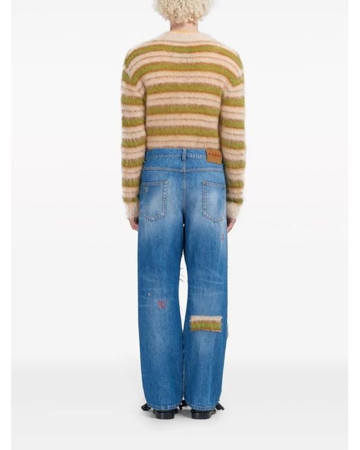 Marni Blue Patchwork Straight-Leg Jeans for men