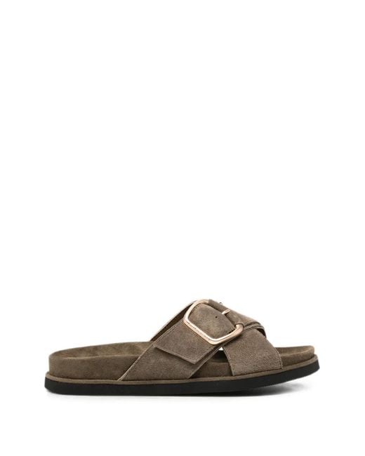 SERGIO MORETTI FIRENZE Brown Buckle-Fastening Crossover Sandals
