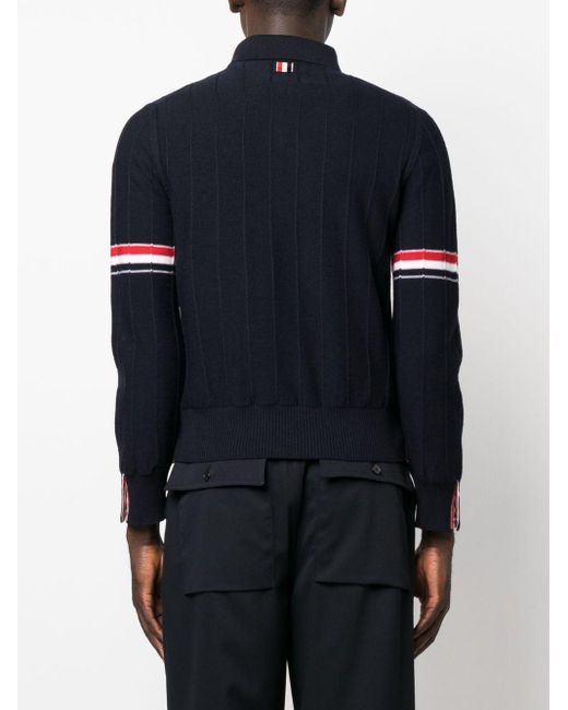 Thom Browne Blue Rwb-stripe Knitted Polo Shirt for men