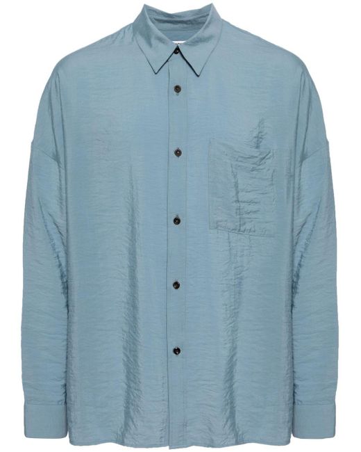 Attachment Blue Crinkled Long-sleeve Shirt for men