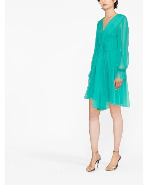 Alberta Ferretti Blue Pleated Silk Mini Dress