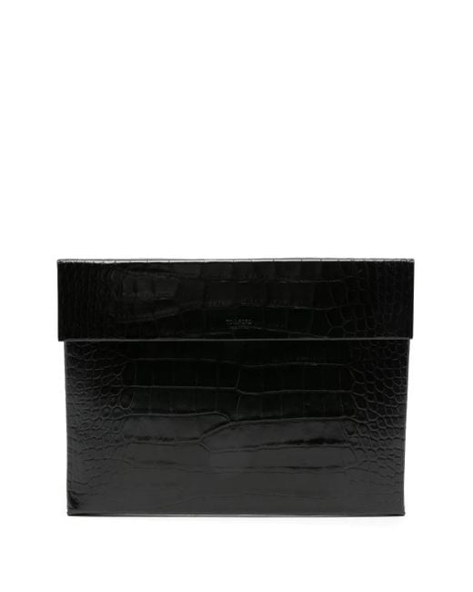 メンズ Tom Ford クロコパターン フラップポートフォリオ Black