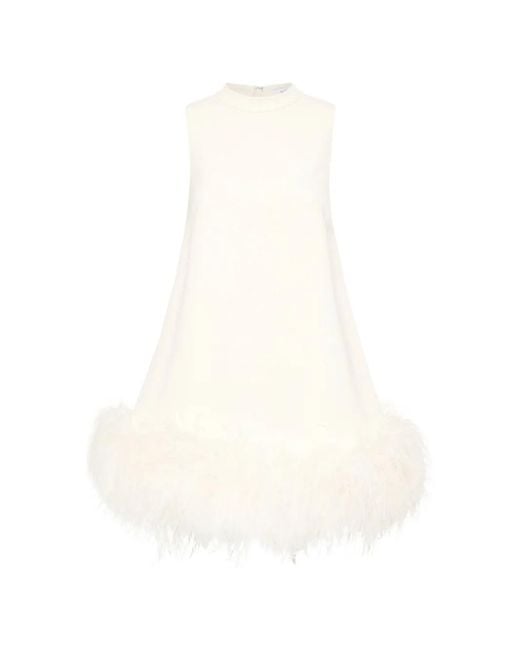 Rachel Gilbert White Link Feather-Trim Mini Dress