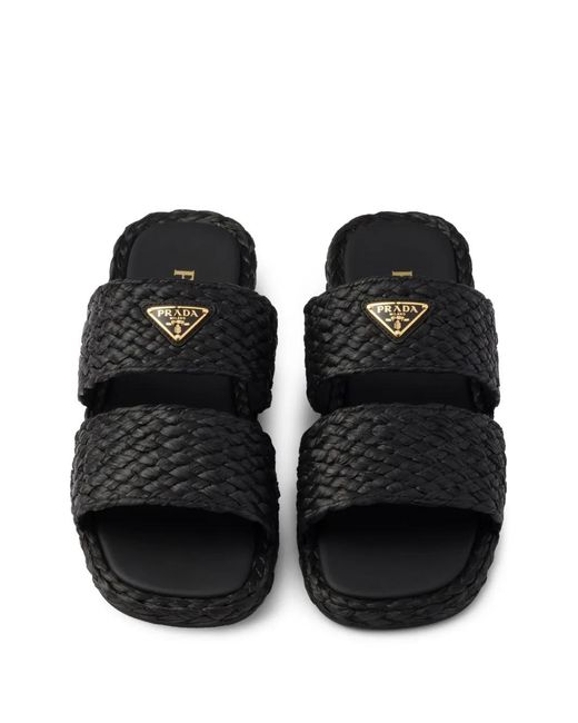 Prada Black Raffia Slides