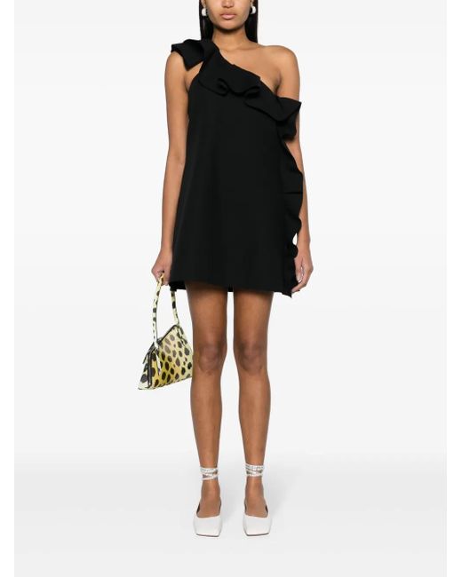 MSGM Black Ruffle-Trim Asymmetric Minidress