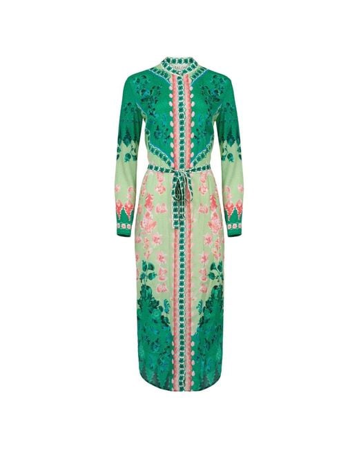 Saloni Green Robe Mi-Longue À Fleurs