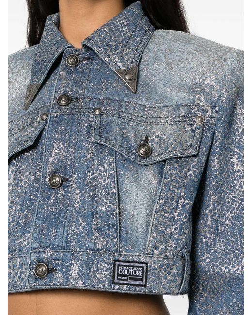 Versace Blue Animalier Cropped Denim Jacket
