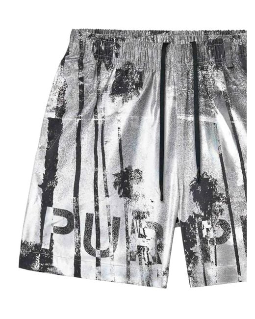 Purple Brand White Graphic-Print Swim Shorts for men
