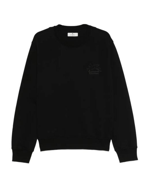 Etro Black Embroidered Crew Neck Sweatshirt for men